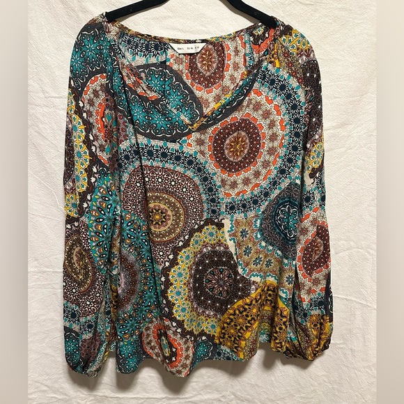Tops - Boho Medallion Print Blouse in Teal, Mustard & Rust Size L